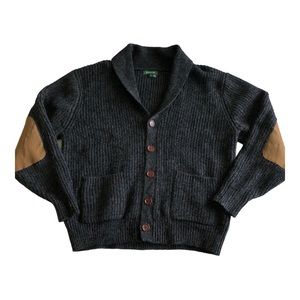 Orvis Wool Blend Knit Cowl Cardigan Sweater with Elbow Patches